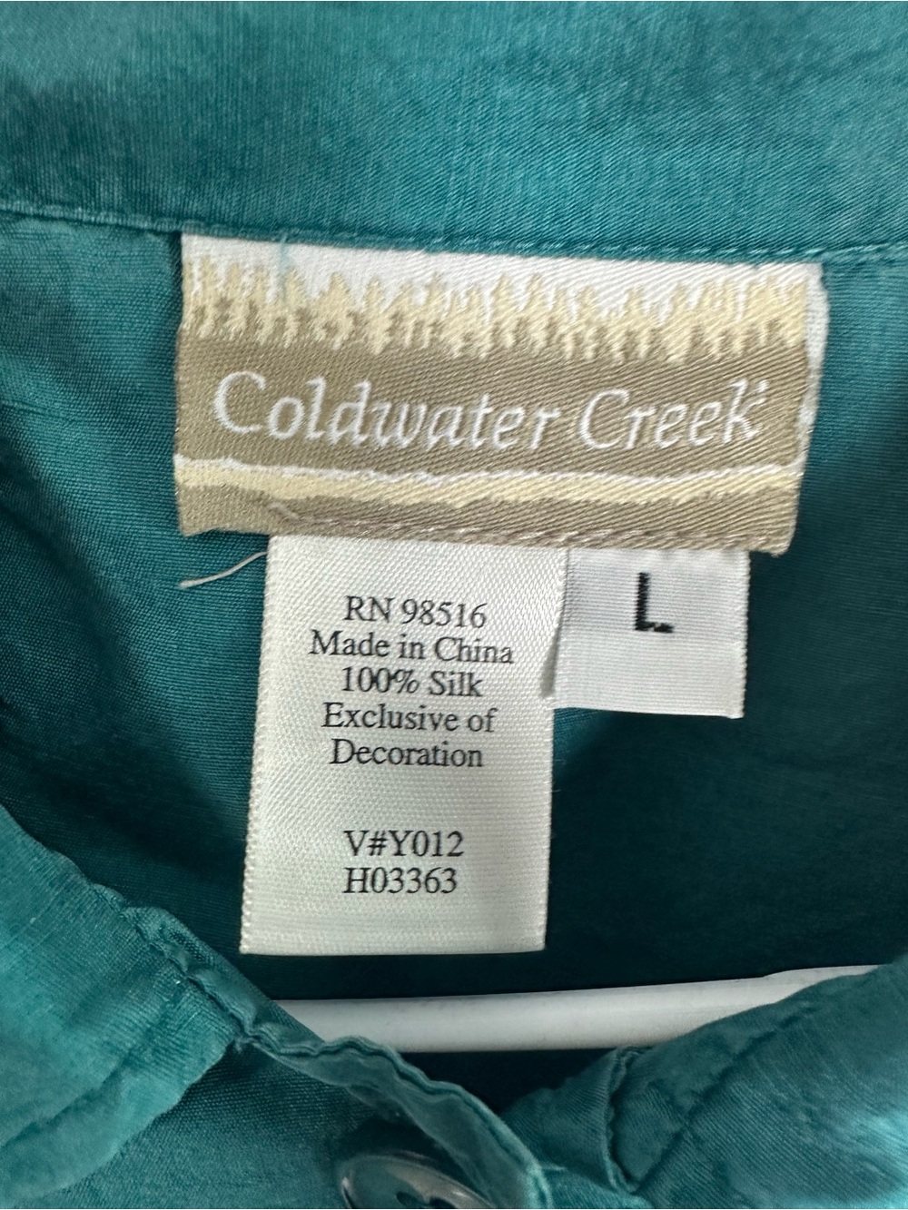 Beautiful Coldwater Creek Teal Silk Embroidered Button-Up Shirt size Large - Picture 3 of 8
